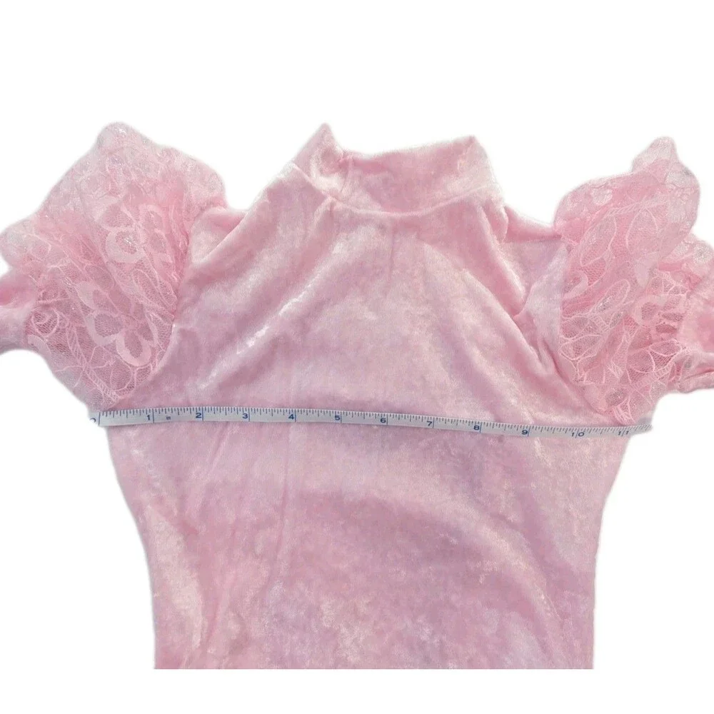 Gikda Marx VTG Kids High Neck Velvet Lace Skirted Princess Pink Leotard Sz 6X/7